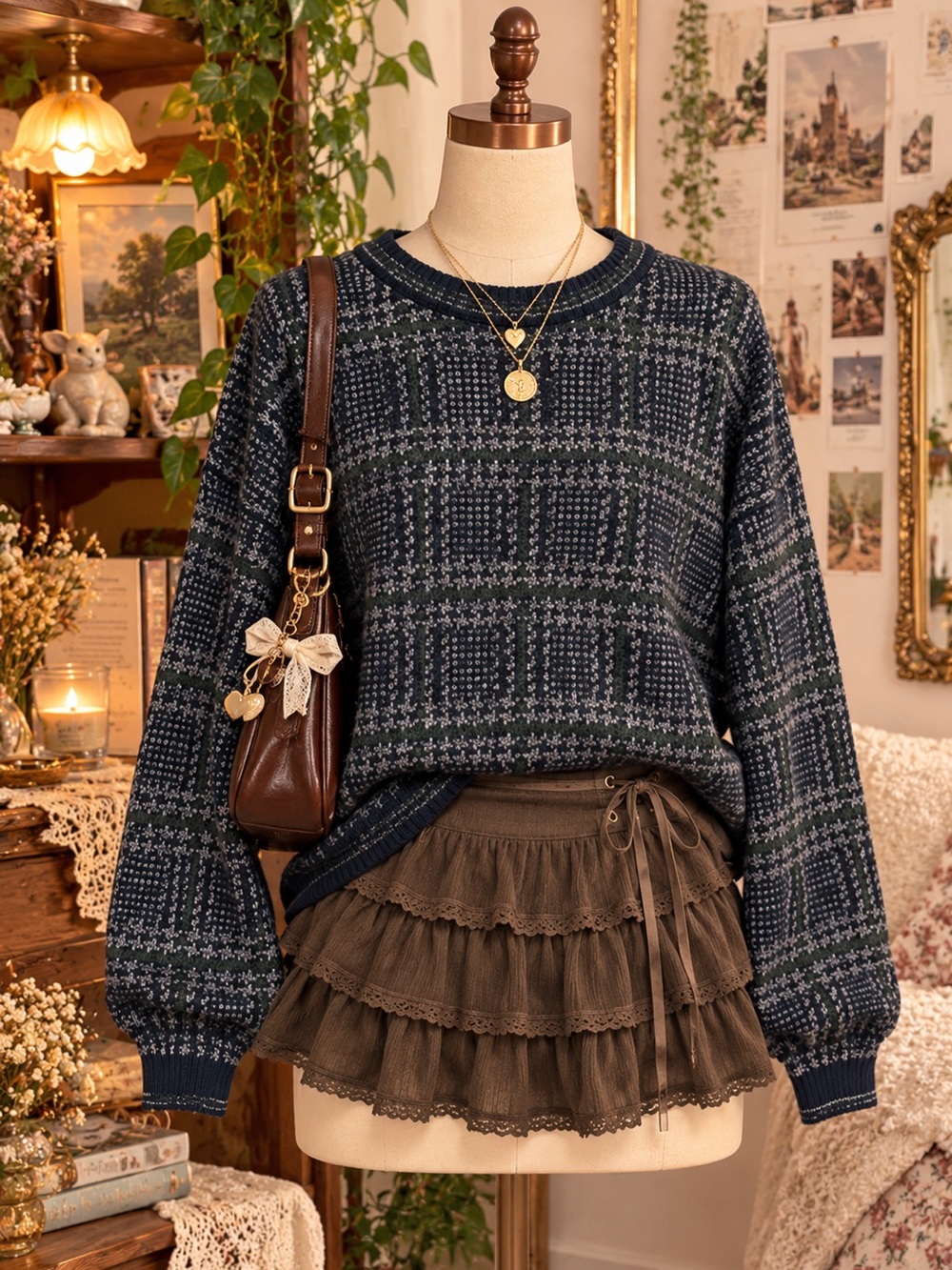 Crossings Black & Gray Patterned Knit Sweater